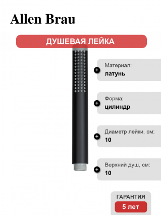 Душевая лейка Allen Brau Priority 5.31020-31 черная цвет черный, штанга 18.8 см