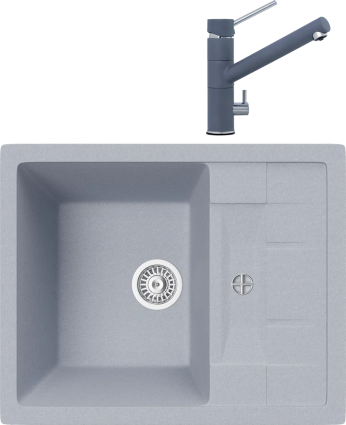 Комплект Мойка кухонная TopZero Scarlett 615.500-49 Titan + Смеситель Leonardo titan 49 матовая, прямоугольная