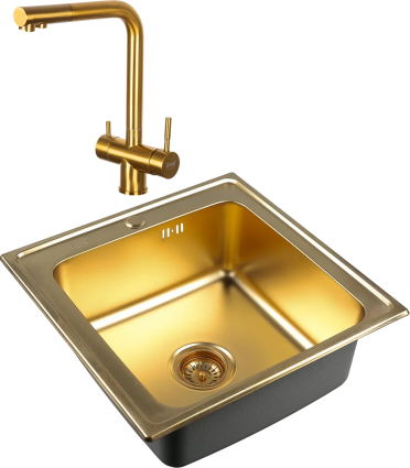 Комплект Мойка кухонная Zorg Inox PVD Inox Pvd SZR-5050 bronze + Смеситель Inox SZR-7039 BRONZE бронза брашированная, квадратная