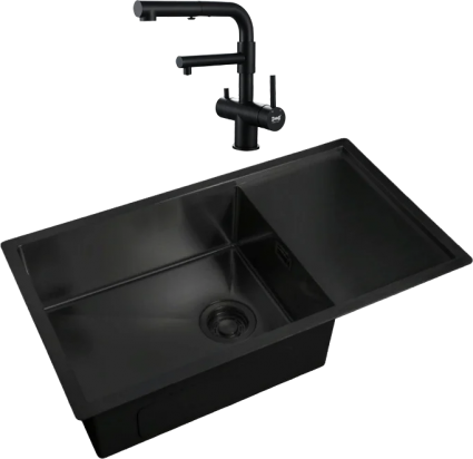 Комплект Мойка кухонная Zorg Light + Смеситель Sanitary SZR-3216 Grafit графит брашированная, прямоугольная