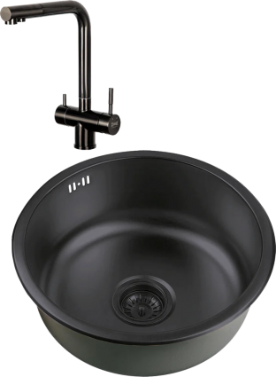 Комплект Мойка кухонная Zorg Inox PVD + Смеситель Inox SZR-7039 GRAFIT графит матовая, круглая