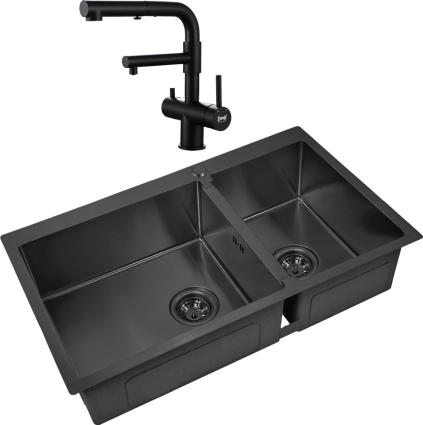 Комплект Мойка кухонная Zorg Inox PVD 78-2-51 L grafit + Смеситель Sanitary SZR-3216 Grafit графит брашированная, прямоугольная