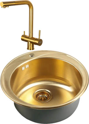 Комплект Мойка кухонная Zorg Inox Pvd SZR-510/205 Bronze + Смеситель SZR-7039 BRONZE бронза брашированная, круглая