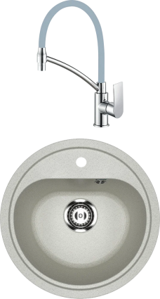 Комплект Мойка кухонная Ulgran U-700 -310 серая + Смеситель Haiba HB72505 хром, серый, матовая, круглая