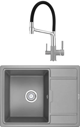 Комплект Мойка кухонная Granula GR-6503 алюминиум + Смеситель GR-0083 GR-0083 алюминиум с гибким изливом, матовая, прямоугольная