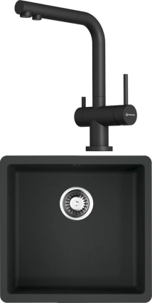 Комплект Мойка кухонная Omoikiri Kata 44-U-BL черная + Смеситель Nagano P-BL черный матовая, квадратная