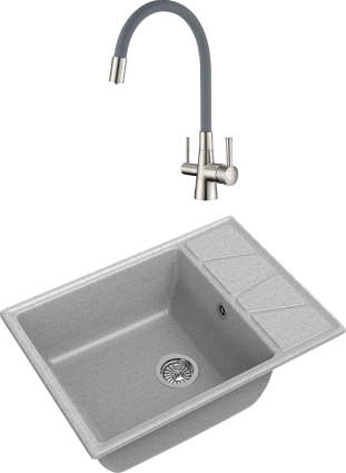Комплект Мойка кухонная GranFest Vertex GF-V-680L серая + Смеситель Lemark Comfort LM3075BN с гибким изливом, никель, серый, матовая, прямоугольная