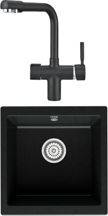 Комплект Мойка кухонная Point Бату 45 черная + Смеситель PN3104 черный матовая, квадратная