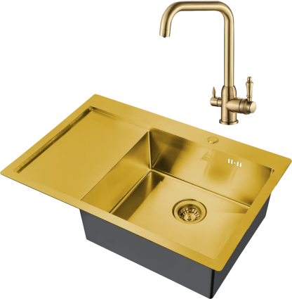Комплект Мойка кухонная Steel Hammer SH 7851-R BRONZE бронза + Смеситель SH 725 BRONZE брашированная, прямоугольная
