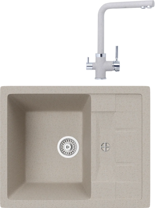 Комплект Мойка кухонная TopZero Scarlett 615.500-58 Beach + Смеситель Alphons beach 58 матовая, прямоугольная