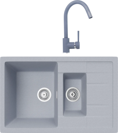 Комплект Мойка кухонная TopZero Valentina 780.500 15-49 Titan + Смеситель Romeo titan 49 матовая, прямоугольная