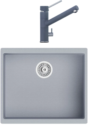 Комплект Мойка кухонная TopZero TopGran Miranda 530.460-49 titan 49 + Смеситель Leonardo titan 49 матовая, прямоугольная