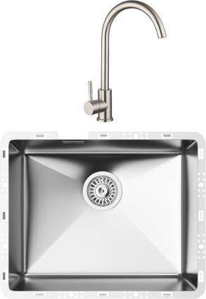 Комплект Мойка кухонная TopZero TZ RS 500 нержавеющая сталь + Смеситель WIX 205 INOX нержавеющая сталь полированная, прямоугольная