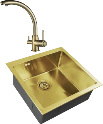 Комплект Мойка кухонная Zorg Inox Pvd SZR-44 Bronze + Смеситель Steel Hummer SH 699 BRONZE бронза брашированная, квадратная