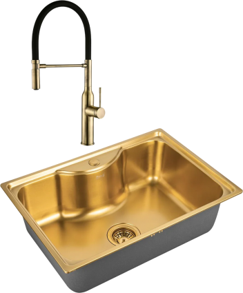Комплект Мойка кухонная Zorg Inox PVD SZR 6545 BRONZE бронза + Смеситель Steel Hummer SH 2022 BRONZE бронза брашированная, прямоугольная