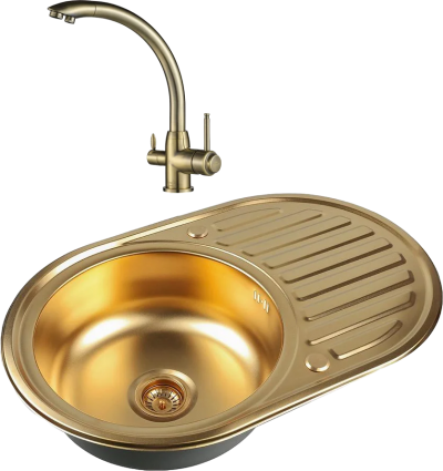 Комплект Мойка кухонная Zorg Inox PVD Inox Pvd SZR-7750 bronze + Смеситель Steel Hummer SH 699 BRONZE бронза брашированная, овальная