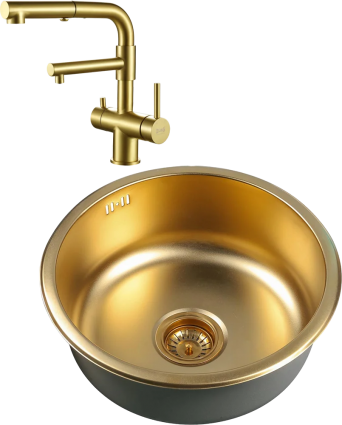 Комплект Мойка кухонная Zorg Inox PVD Inox Pvd SZR-450 bronze + Смеситель Sanitary SZR-3216 Bronze бронза брашированная, круглая