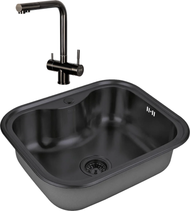 Комплект Мойка кухонная Zorg Inox PVD SZR 5848 GRAFIT графит + Смеситель Inox SZR-7039 GRAFIT графит брашированная, прямоугольная