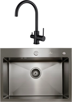 Комплект Мойка кухонная Kaiser KSM-6046 черная + Смеситель Merkur 26744-9 черный брашированная, прямоугольная