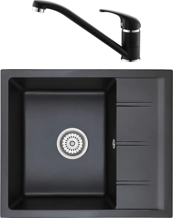 Комплект Мойка кухонная Emar Quartz + Смеситель 3009.12 Оникс матовая, прямоугольная