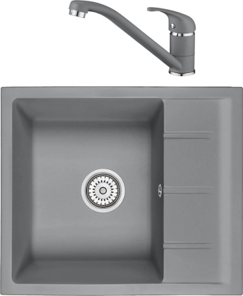 Комплект Мойка кухонная Emar Quartz + Смеситель 3009.9 Алмаз матовая, прямоугольная