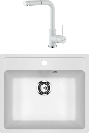 Комплект Мойка кухонная Ulgran U-104 -331 молочная + Смеситель Paulmark Kassel Ka214311-431TW белый матовая, прямоугольная