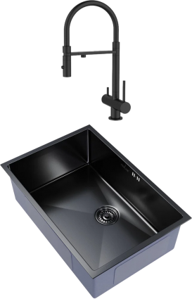 Комплект Мойка кухонная Mixline 548573 черный графит + Смеситель IDDIS Ace ACEBLFFi05 черный матовый, с гибким изливом, матовая, прямоугольная
