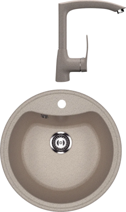 Комплект Мойка кухонная Ulgran U-601 -302 песочная + Смеситель U-005 -302 песочный матовая, круглая