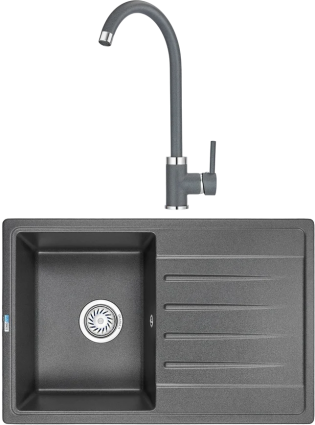 Комплект Мойка кухонная Granula Standart ST-7602 графит + Смеситель GR-2125 графит матовая, прямоугольная