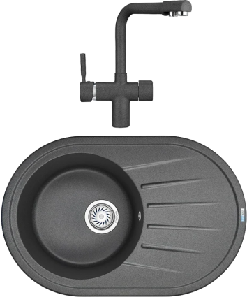 Комплект Мойка кухонная Granula Standart ST-7601 графит + Смеситель GR-2088 графит матовая, овальная