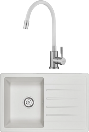 Комплект  Мойка кухонная Granula Standart ST-7602 белая + Смеситель для кухни ESKO Snake K44 W, хром, белый, с гибким изливом, матовая, прямоугольная