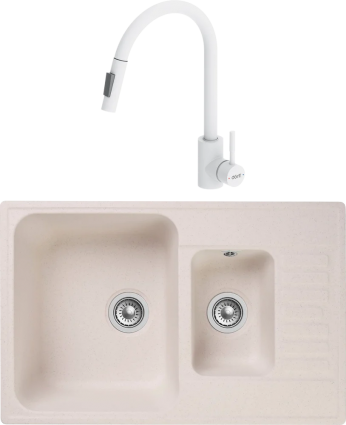 Комплект  Мойка кухонная GranFest Quarz Z 21K белая + Смеситель для кухни Dorff Logic D3007533 белый матовая, прямоугольная