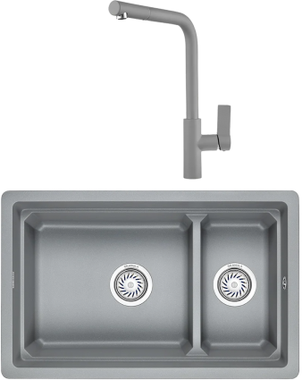 Комплект Мойка кухонная Granula Kitchen Space + Смеситель GR-2502 алюминиум матовая, прямоугольная