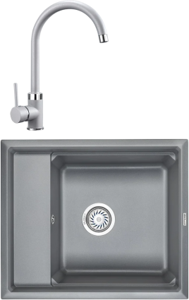 Комплект Мойка кухонная Granula Kitchen Space + Смеситель GR-2125 алюминиум матовая, прямоугольная