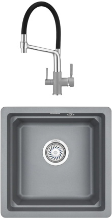 Комплект Мойка кухонная Granula Kitchen Space + Смеситель GR-0083 GR-0083 алюминиум с гибким изливом, матовая, квадратная