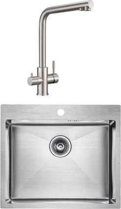 Комплект Мойка кухонная Paulmark Brim PM215951-BS брашированная нержавеющая сталь + Смеситель Milacio Ultra MCU.553.SS нержавеющая сталь прямоугольная,  в современном стиле