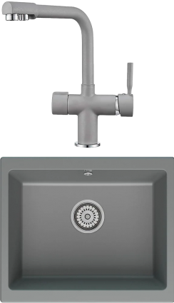 Комплект Мойка кухонная Point Сидли 55 серая + Смеситель PN3104 серый матовая, прямоугольная