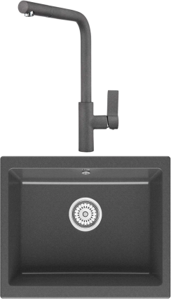Комплект Мойка кухонная Point Сидли 55 графит + Смеситель PN3102 графит матовая, прямоугольная