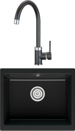 Комплект Мойка кухонная Point Сидли 55 черная + Смеситель PN3101 черный матовая, прямоугольная