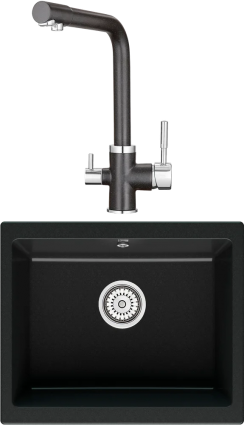Комплект Мойка кухонная Point Сидли 55 черная + Смеситель PN3103 черный матовая, прямоугольная