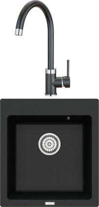 Комплект Мойка кухонная Point Моко 47 черная + Смеситель PN3101 черный матовая, квадратная