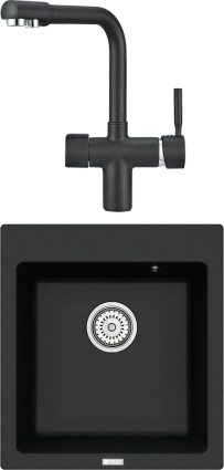 Комплект Мойка кухонная Point Моко 47 черная + Смеситель PN3104 черный матовая, квадратная