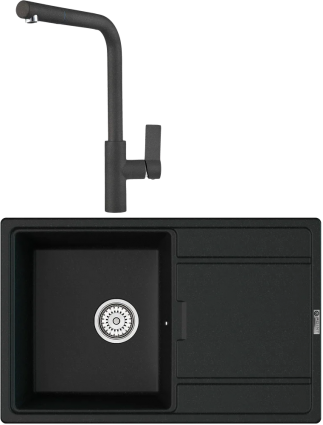 Комплект Мойка кухонная Point Лаура 78 черная + Смеситель PN3102 черный матовая, прямоугольная