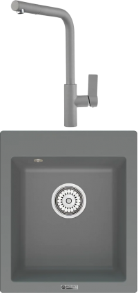 Комплект Мойка кухонная Point Динара 42 серая + Смеситель PN3102 серый матовая, прямоугольная