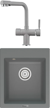 Комплект Мойка кухонная Point Динара 42 серая + Смеситель PN3104 серый матовая, прямоугольная