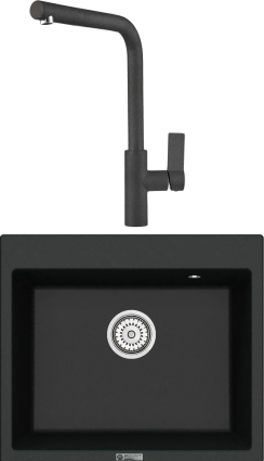 Комплект Мойка кухонная Point Бинга 60 черная + Смеситель PN3102 черный матовая, прямоугольная