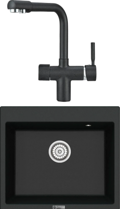 Комплект Мойка кухонная Point Бинга 60 черная + Смеситель PN3104 черный матовая, прямоугольная