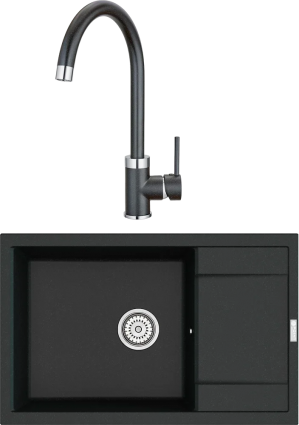 Комплект Мойка кухонная Point Велета 78 черная + Смеситель PN3101 черный матовая, прямоугольная