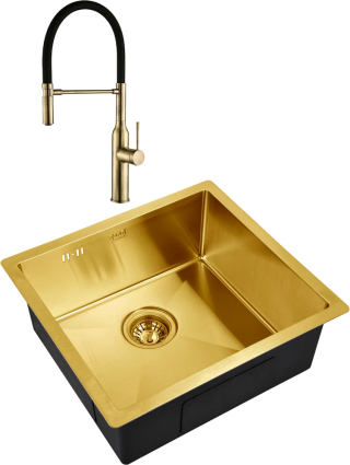Комплект Мойка кухонная Zorg Inox PVD Inox Pvd SZR-4844 bronze + Смеситель Steel Hummer SH 2022 BRONZE бронза брашированная, прямоугольная