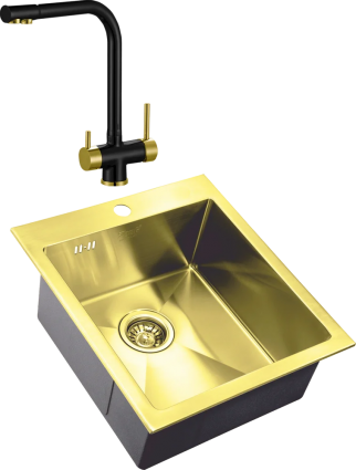 Комплект Мойка кухонная Zorg Inox PVD Inox Pvd SZR-4551 bronze + Смеситель Sanitary ZR 348 YF BLACK BRONZE брашированная, прямоугольная